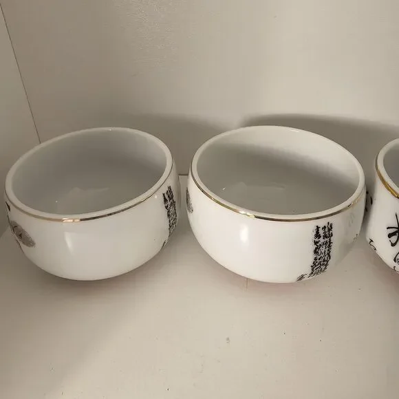 Vintage Japanese Calligraphy & Gilded Thistle Tea Cups - Set of 8